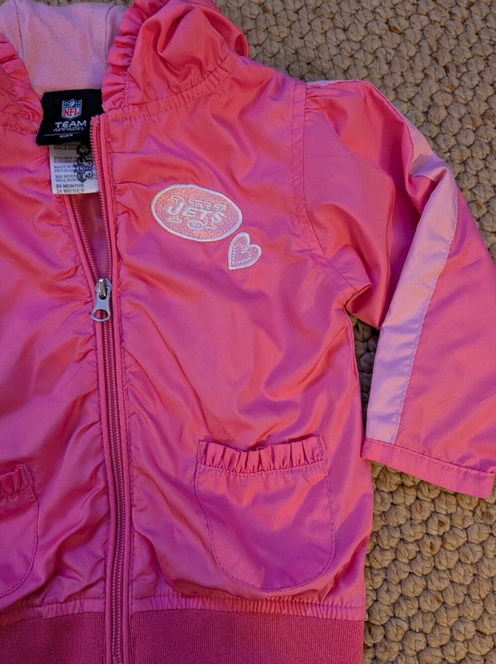 NFL NY Jets Toddler Girls Pink Hooded Windbreaker Jacket 24m